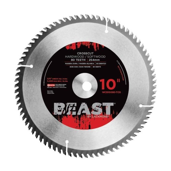 Lackmond Beast Crosscut Blade, TCG, 10 Blade Dia, 58 in, 0126 Kerf, 5500 rpm Maximum, Applicable Mate WCB10080S-TCG